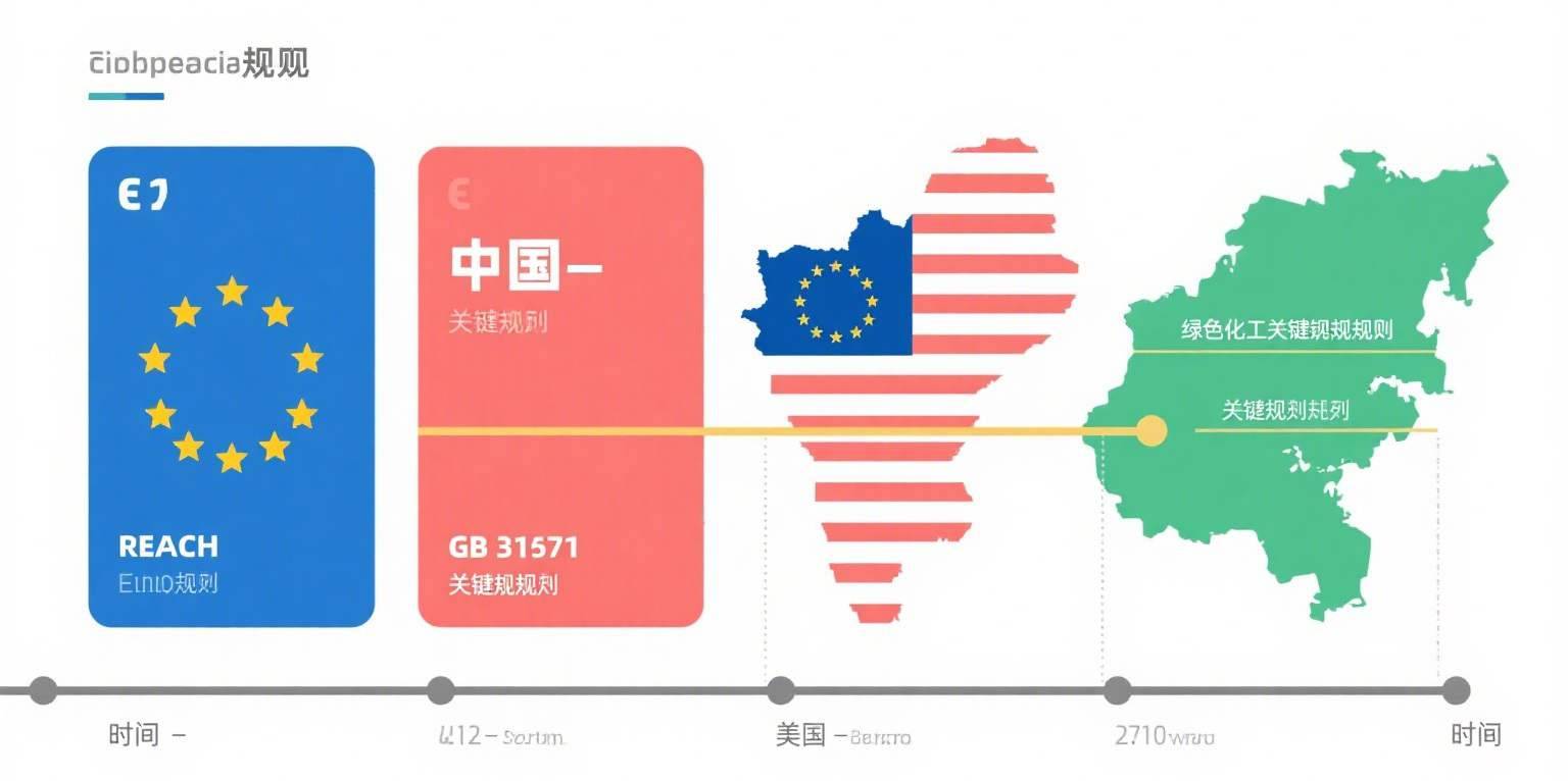 全球主要地区（欧盟、中国、美国）的绿色化工政策时间轴