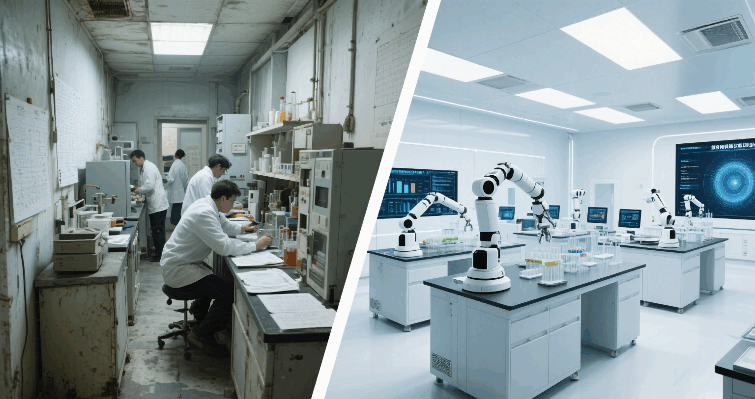 统人工操作实验室与现代智能实验室的对比